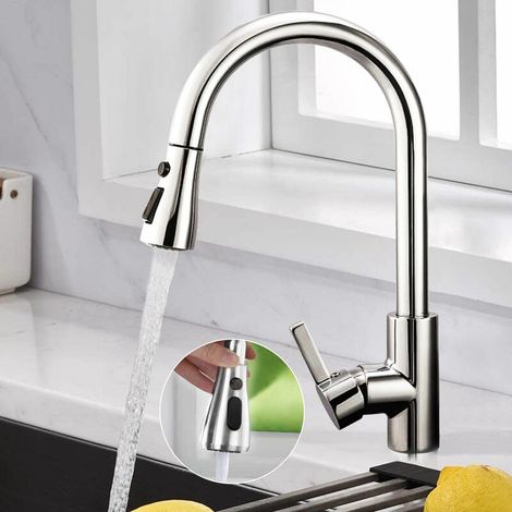 Küchenarmatur Mit Ausziehbarer Brause, Küchenmischer Mit 3 Modi, Chrom, Küchenarmatur Aus Edelstahl 304 Mit Brause