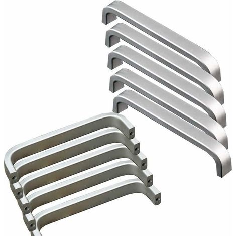 Set Mit 10 Aluminium-möbelgriffen – Edelstahl-finish – Achsabstand 96 Mm – Abmessungen 102 X 10 X 23 Mm – Mit 20 M4-schrauben Für Die Montage