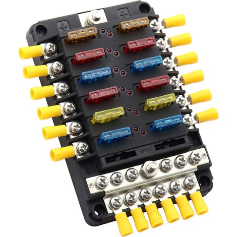 12-wege-sicherungskasten Mit Negativer Sammelschiene, 12 V, 24 V Dc, 12 Schaltkreise, Flachsicherungsblöcke, Lagersicherungskasten Für Automobil, Boot, Suv, Wohnmobil, Van