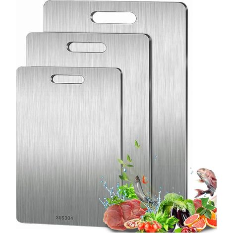 3-teiliges Titan-schneidebrett, Rutschfestes Edelstahl-schneidebrett, Doppelseitig, Lebensmittelecht, Titan-schneidematte Für Fleisch, Gemüse