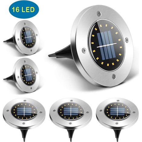 6 Stück Solar-gartenleuchten Für Den Außenbereich, 16 Leds, Wasserdicht, Ip65, Für Wege, Rasen, Kühles Weiß