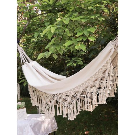 Fei Yu – Weiße Hängematte 200 X 150 Cm – Maximale Belastung 300 Kg – 1 Bis 2 Personen – Wetterbeständige Baumwolle Und Polyester – Für Camping Und Garten