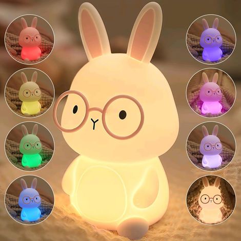 Kaninchen-nachtlicht Für Kinder, Silikon-kaninchenlampe, Nachtlicht Für Babyzimmer, 7 Farbwechsel, Stilllampe, Dimmbar/wiederaufladbar