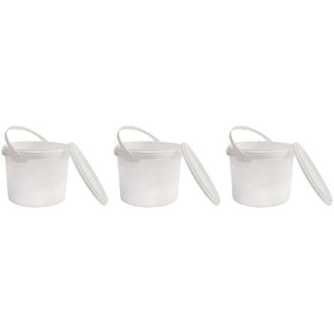 Kunststoffeimer In Lebensmittelqualität Mit Deckel, Weiß, 100 % Recycelbar, 1 L X 3 Stück