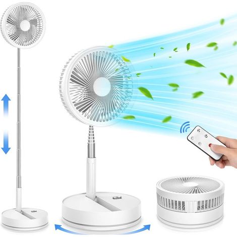 Oszillierender, Leiser, Tragbarer Standventilator Mit Fernbedienung, 9 Zoll Faltbarer Boden-/couchtisch-stromverbrauchsventilatoren, 4 Modi/timer, 7200 Mah Wiederaufladbarer Usb-standventilator Für Sc