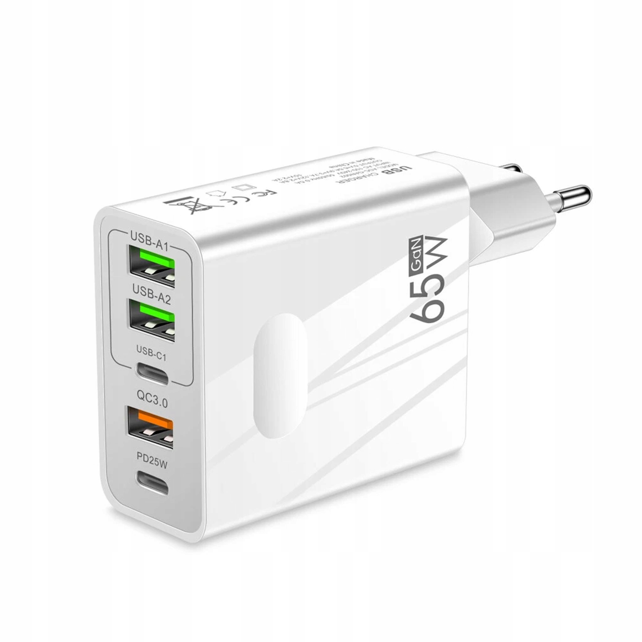 Pentaxpower 5-in-1 Usb-ladegerät, Typ-c 65w Gan, Qc 3.0, 2x Typ-c Pd Weiß