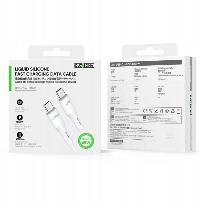 Usb-c-zu-usb-c-kabel, 65 W Pd Qc3.0, 1 M, Schnellladekabel, Silikon, Weiß
