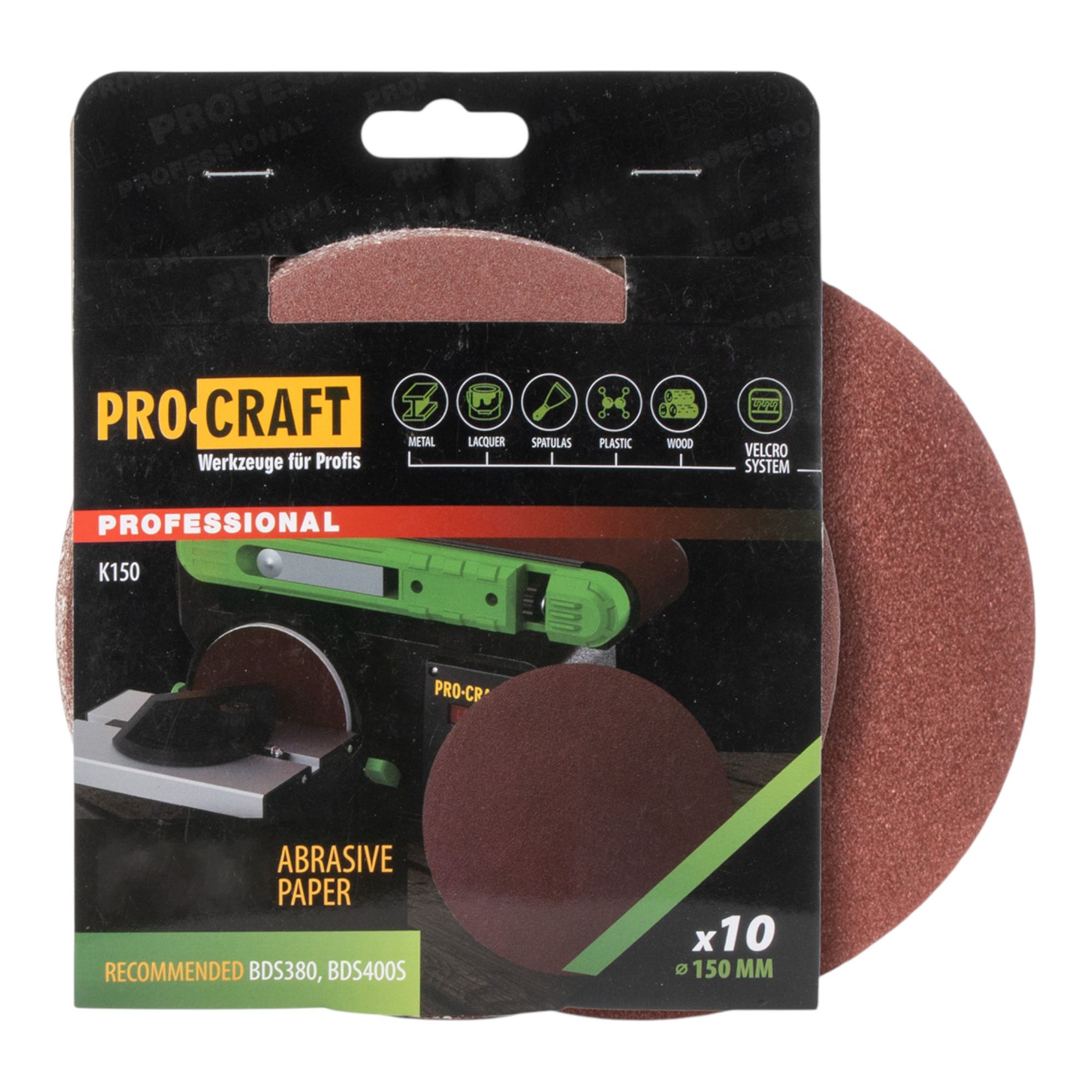Procraft K150.180 Schleifpapier Klett 150 Mm P180 10 Stk. Für Exzenterschleifer
