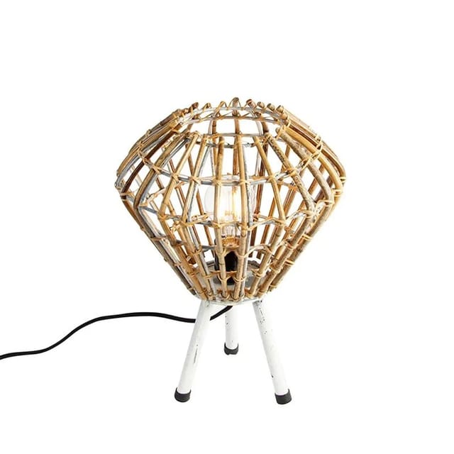 Ländliches Tischlampen-stativ Bambus Mit Weiß - Canna Diamond