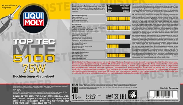 Liqui Moly Getriebeöl Top Tec Mtf 5100 75w 1 L Motoröle & Additive