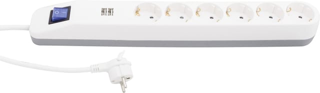 Rev Steckdosenleiste 6-fach Weiß-grau, Usb 2-fach, 1,4m Steckdosenleisten