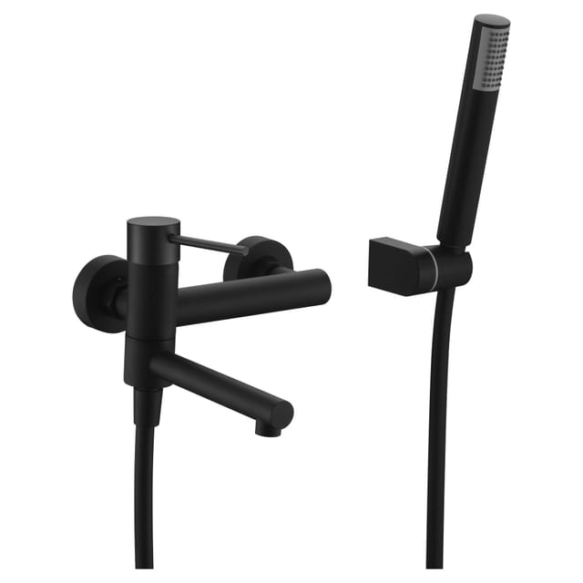Imex Set Vascadoccia Milos Stick En Negro Mate Cuerpo En Latón Negro Mate Tubo Metálico Flexible 170 Cm Soporte Abs Manija Redonda Cartucho Cerámico Ø35 Mm - Imex-bdys045-4ng
