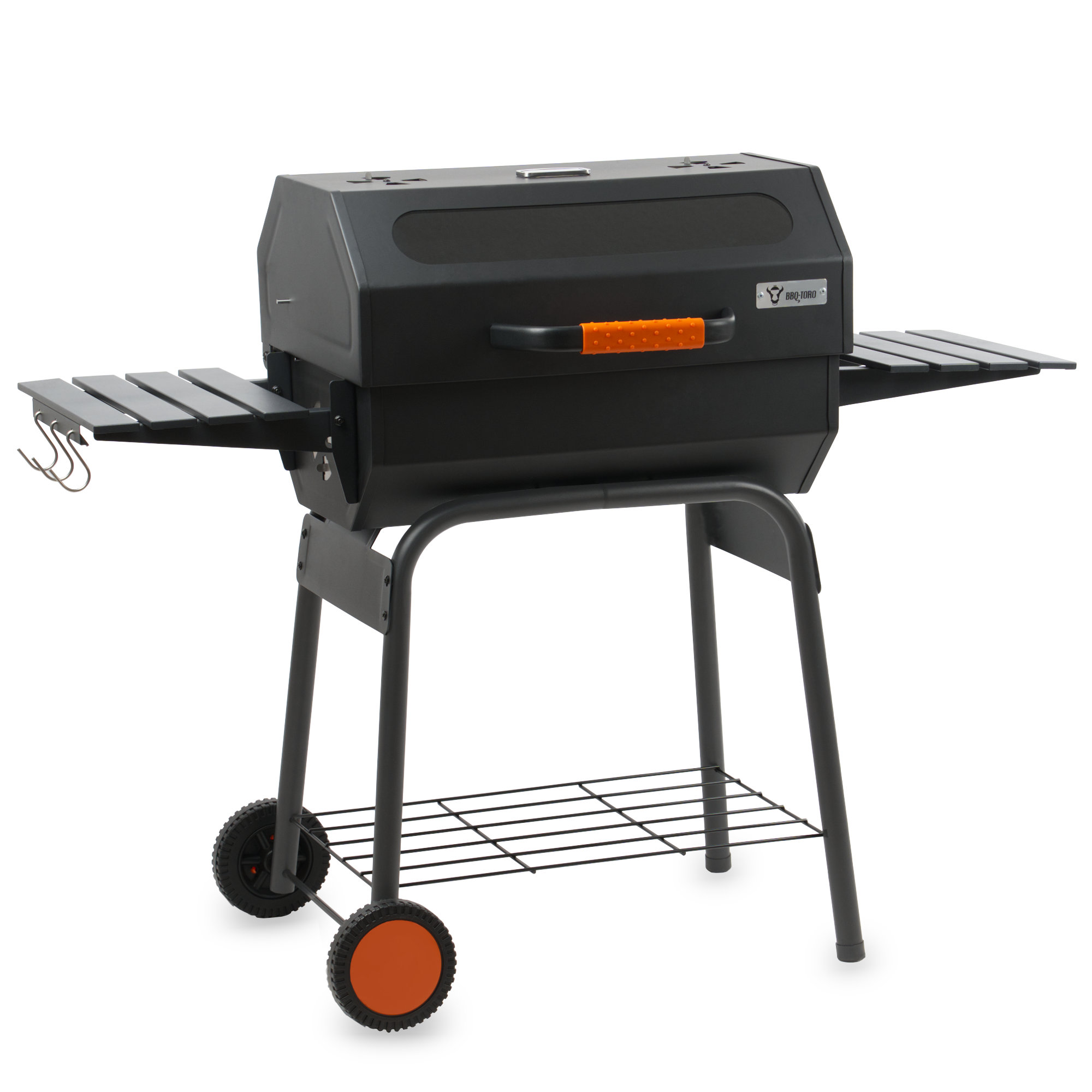 Bbq-toro Holzkohlegrill Mit Thermometer Und Sichtfenster, Schwarz, 122 X 60 X 96 Cm, Bbq Holzkohle Grillwagen