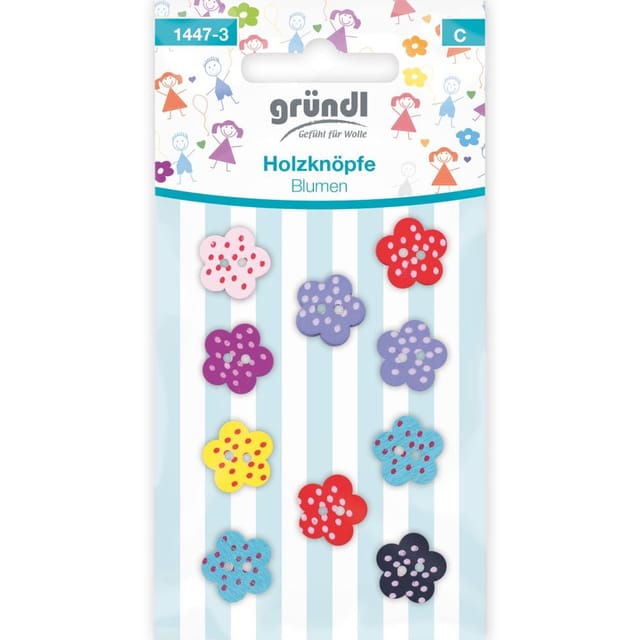 Holzknöpfe Blumen Motiv Blumen Handarbeit - Gründl