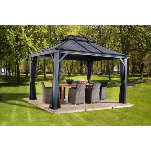 Alu Pavillon Mykonos 1014 Hardtop Pavillon Mit Moskitonetz Grau 299x425x291 Cm - Sojag