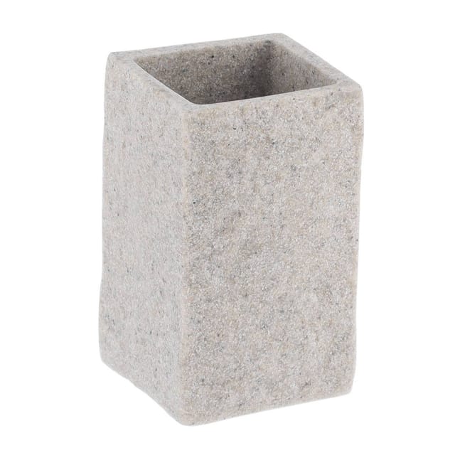 Tendance - Becher Aus Polyresin, Kariert Mit Steineffekt - Grau