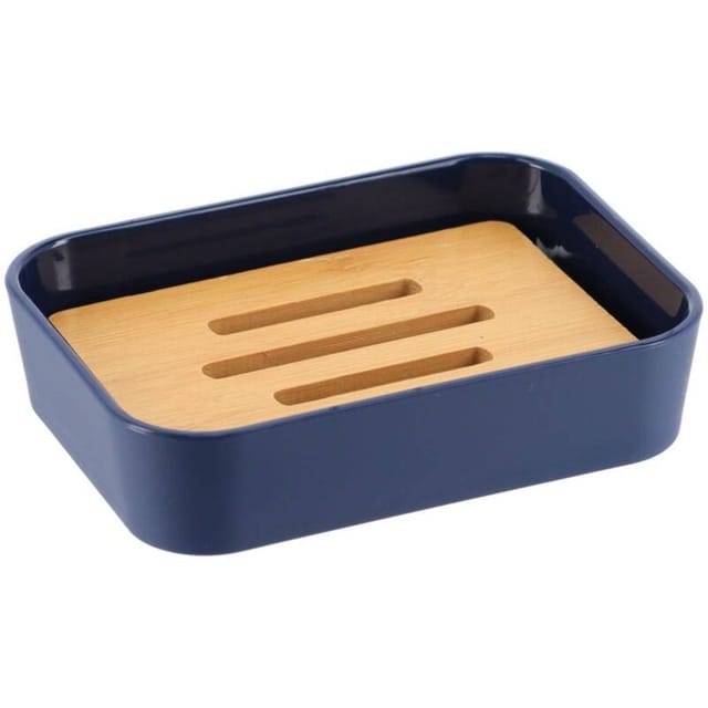 Tendance - Seifenschale Aus Rubber + Abs Und Bambus - Marineblau