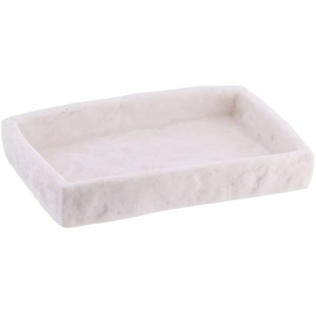 Tendance - Rechteckige Polyresin-seifenschale Mit Steineffekt - Weiss