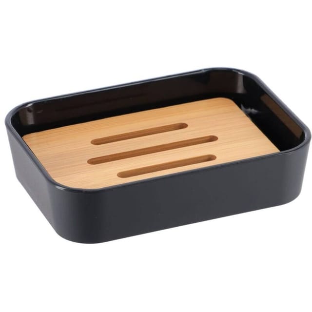 Tendance - Seifenschale Aus Rubber + Abs Und Bambus - Schwarz