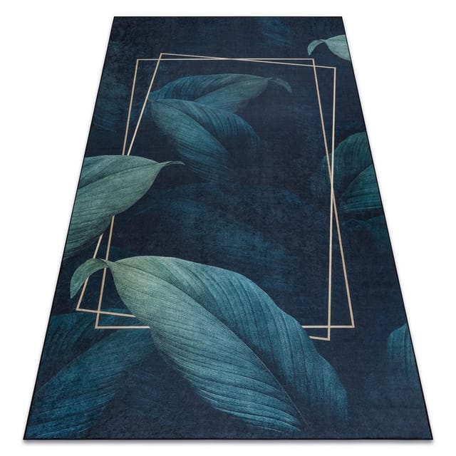 Andre 1170 Waschteppich Blätter, Geometrisch Anti-rutsch - Blau Blue 80x150 Cm