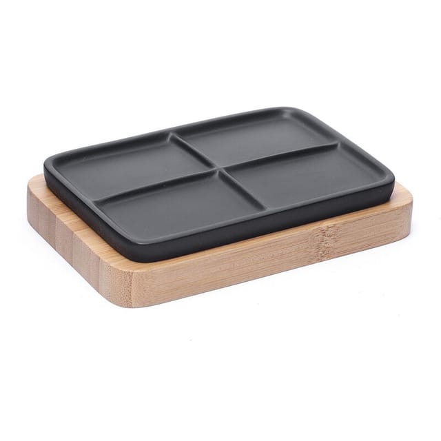 Optima - Hombre Seifenschale Aus Polyresin Und Bambusholz, Schwarz (hom39)