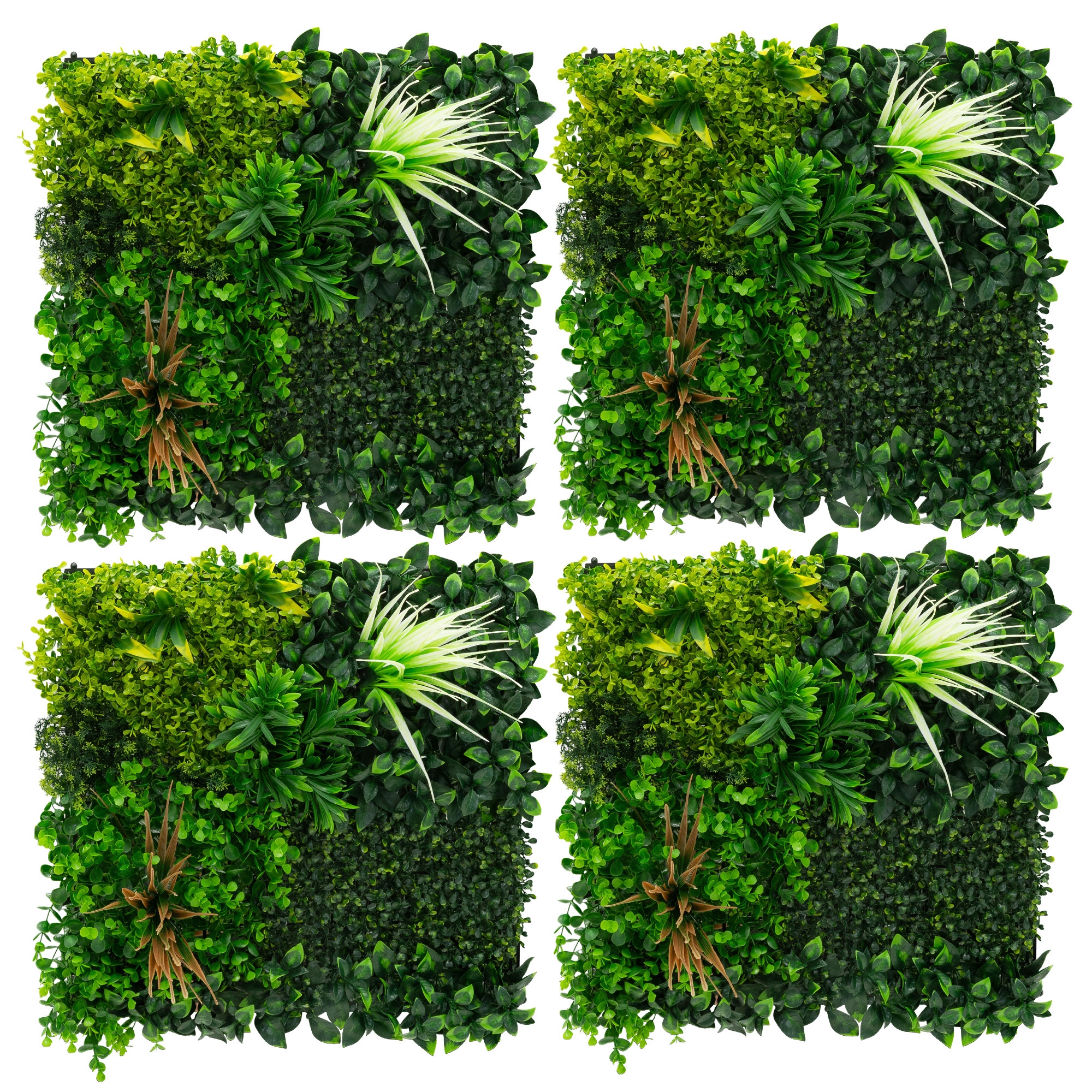 Ecd Germany Künstliche Pflanzenwand Paneele Indoor Outdoor 4er Set 50x50 Cm Kunstpflanzen Wandpaneele Blumenwand Sichtschutz Wandpflanzen Deko, Wetterfest, Pflegeleicht & Langlebig, Grün, Sunburst