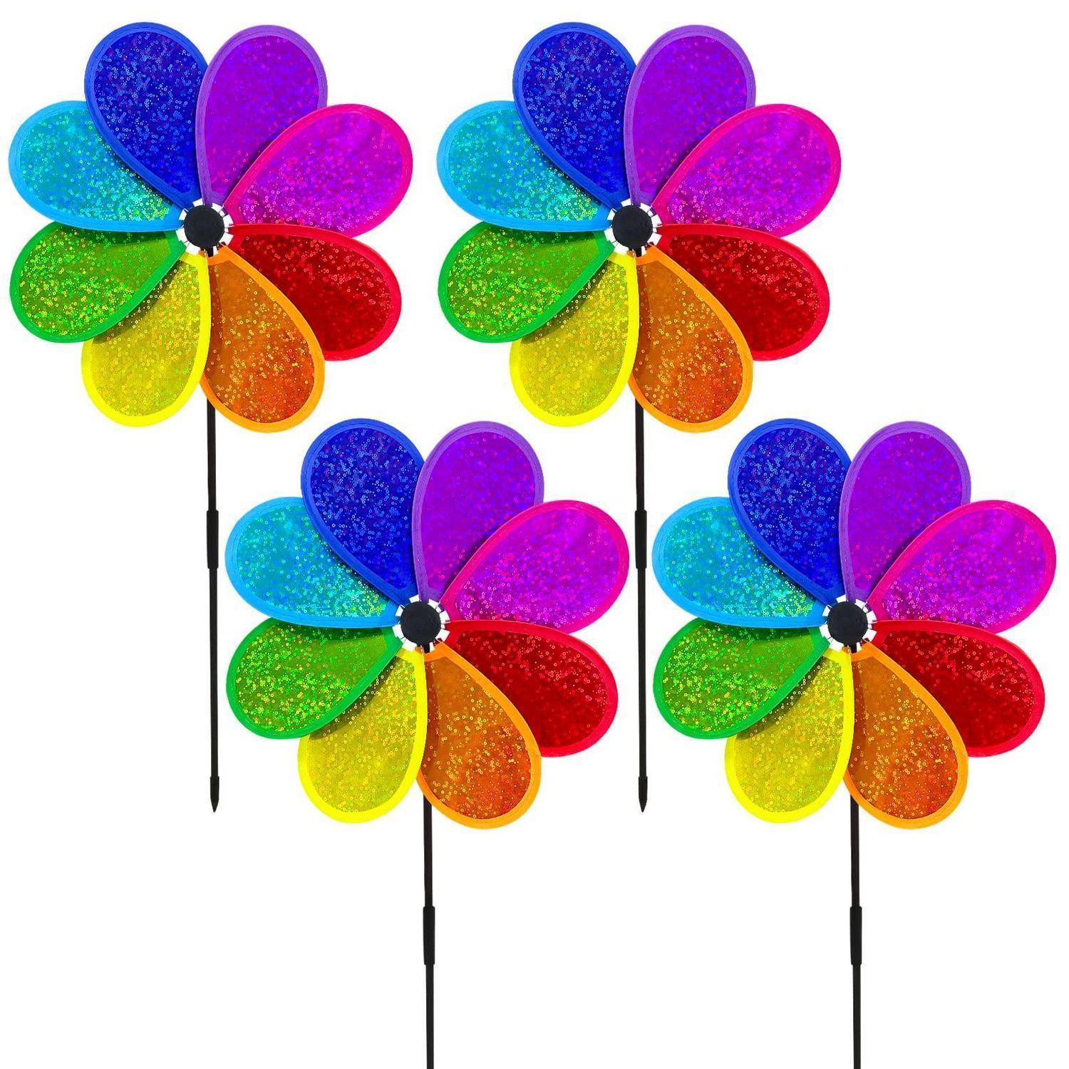4er Set Windspiel Blume 30cm Regenbogen Sparkly Windrad Gartenstecker Deko