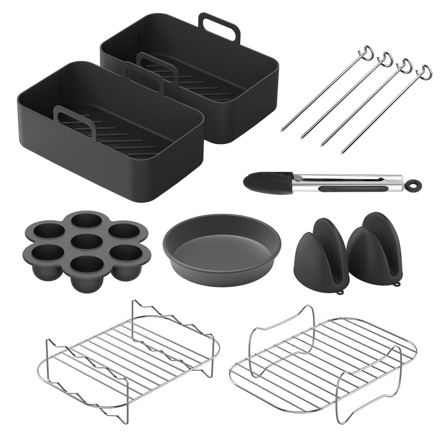 9-teiliges Zubehör Für Heißluftfritteusen, 5 Zoll, Edelstahl & Silikon, Spülmaschinenfest