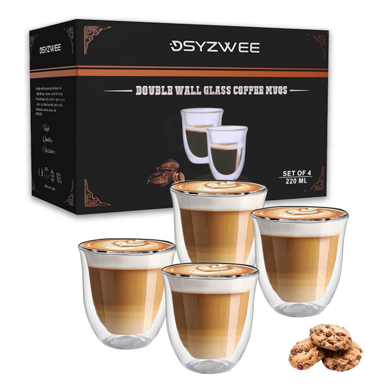 Doppelwandige Kaffeegläser 220ml 4er Set Borosilikatglas Für Cappuccino & Tee