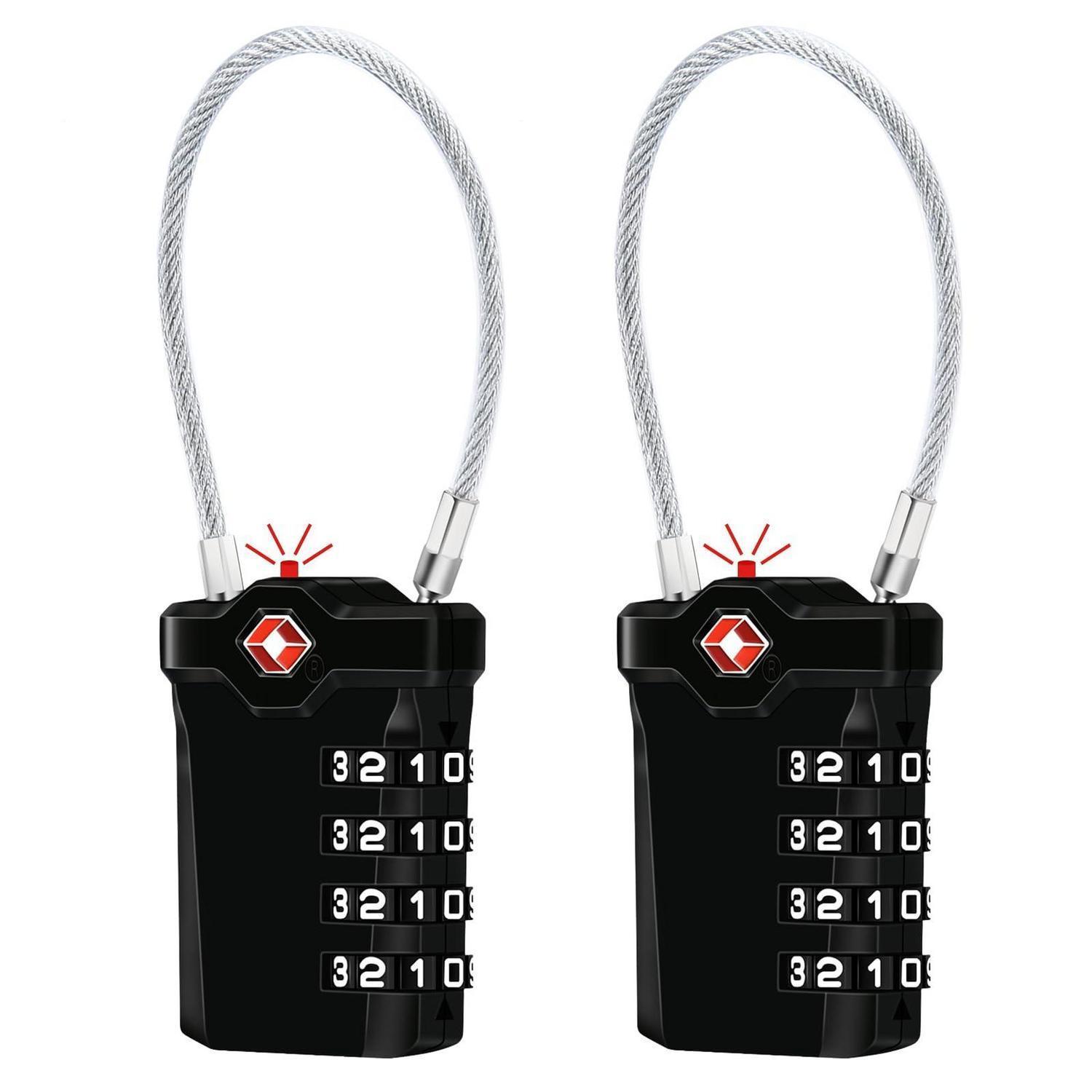 Tsa Gepäckschloss 4-stellig Mit Flexiblem Kabel, 2 Stück, Schwarz