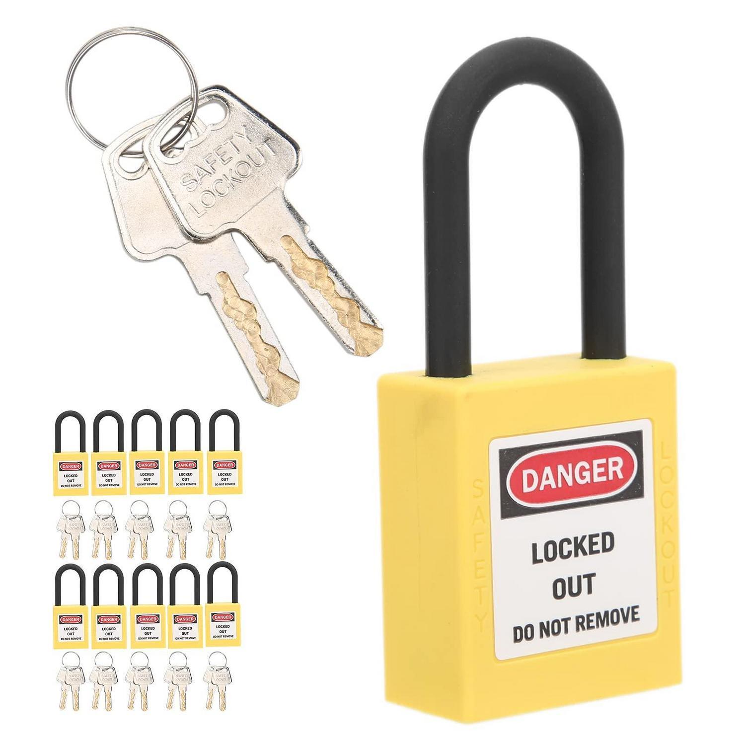Sicherheitsvorhängeschloss 10er Set, 38mm, Robust, Nicht Leitend, Gelb