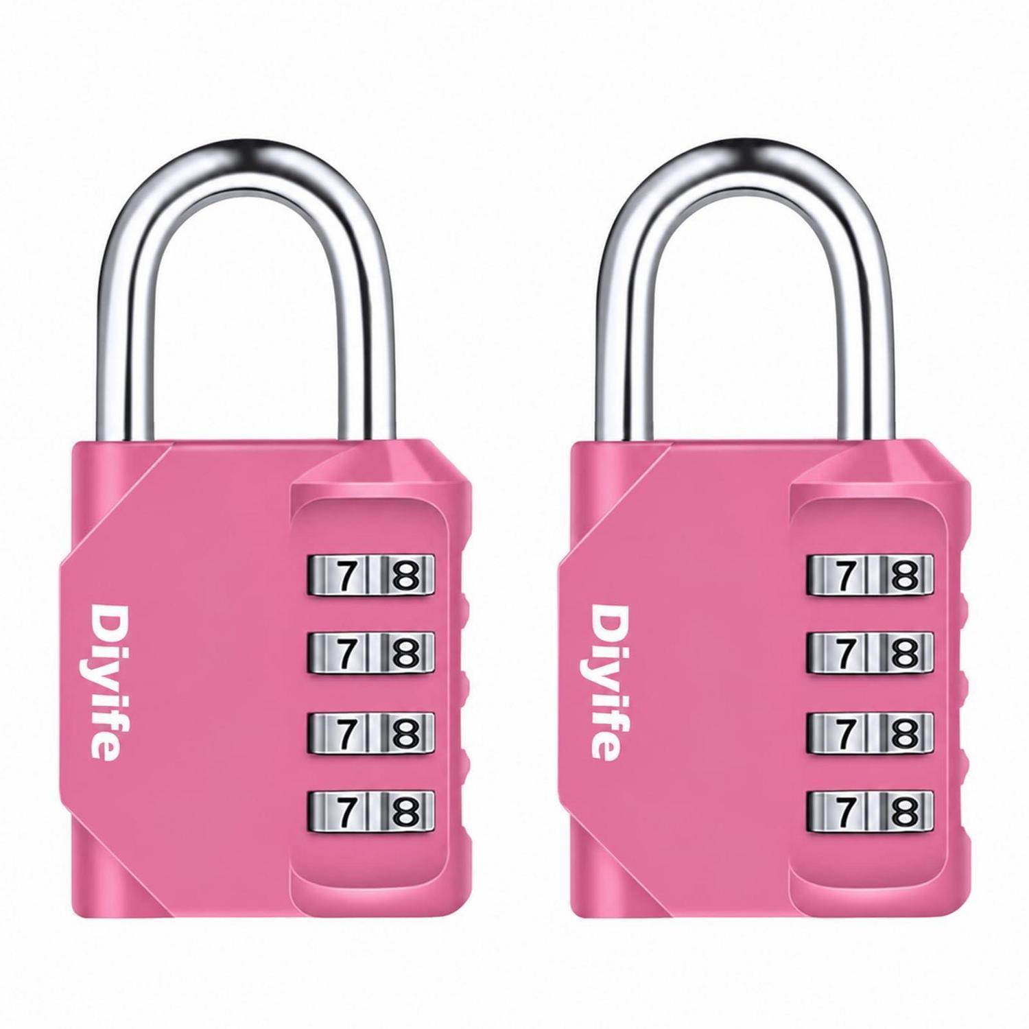 Zahlenschloss 4-stellig Rosa, 2er Pack, Wasserdicht, Zinklegierung