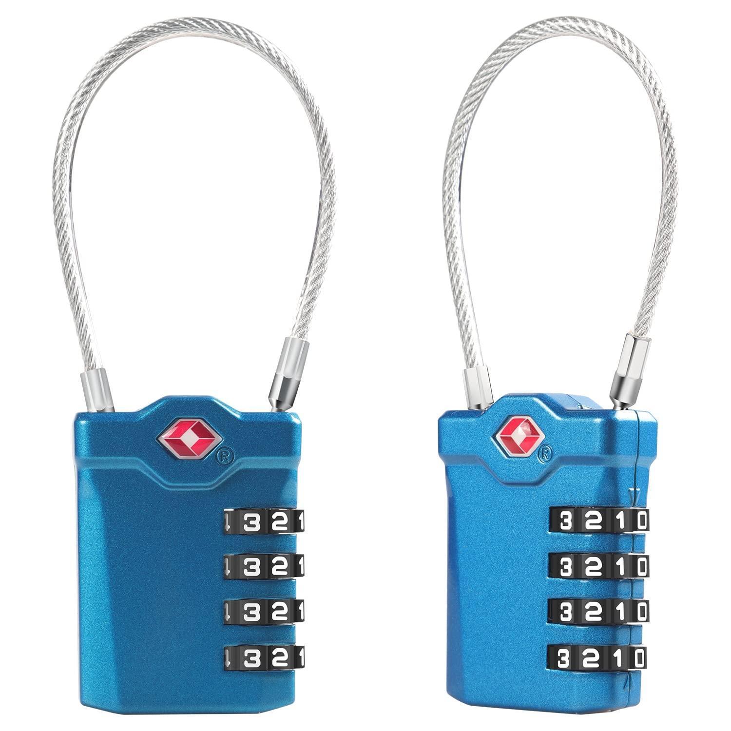Tsa Zahlenschloss 2 Stück Blau 4-stellig Mit 14cm Kabel