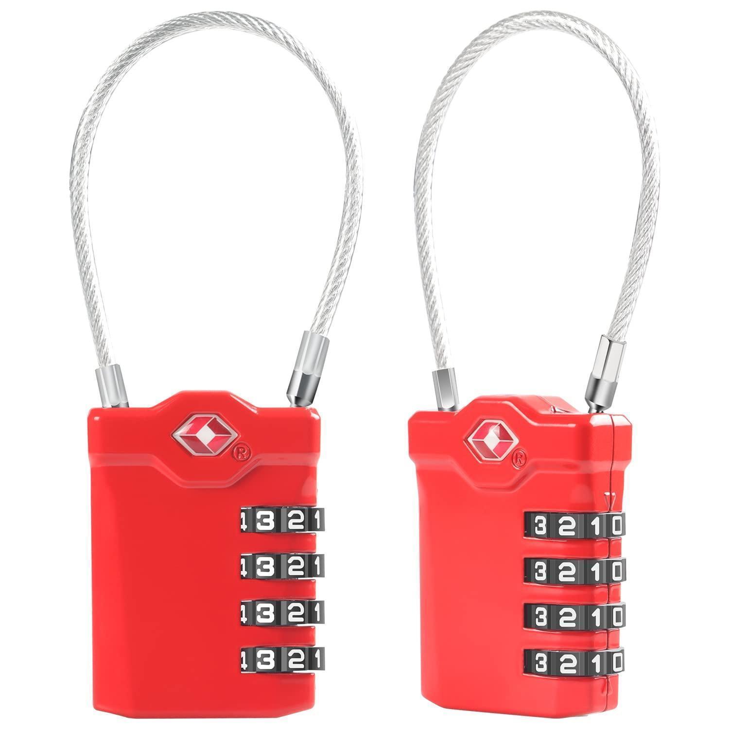 Tsa Gepäckschloss 2 Stück Mit 4-stelligem Zahlenschloss Und 14cm Flexiblem Kabel, Rot