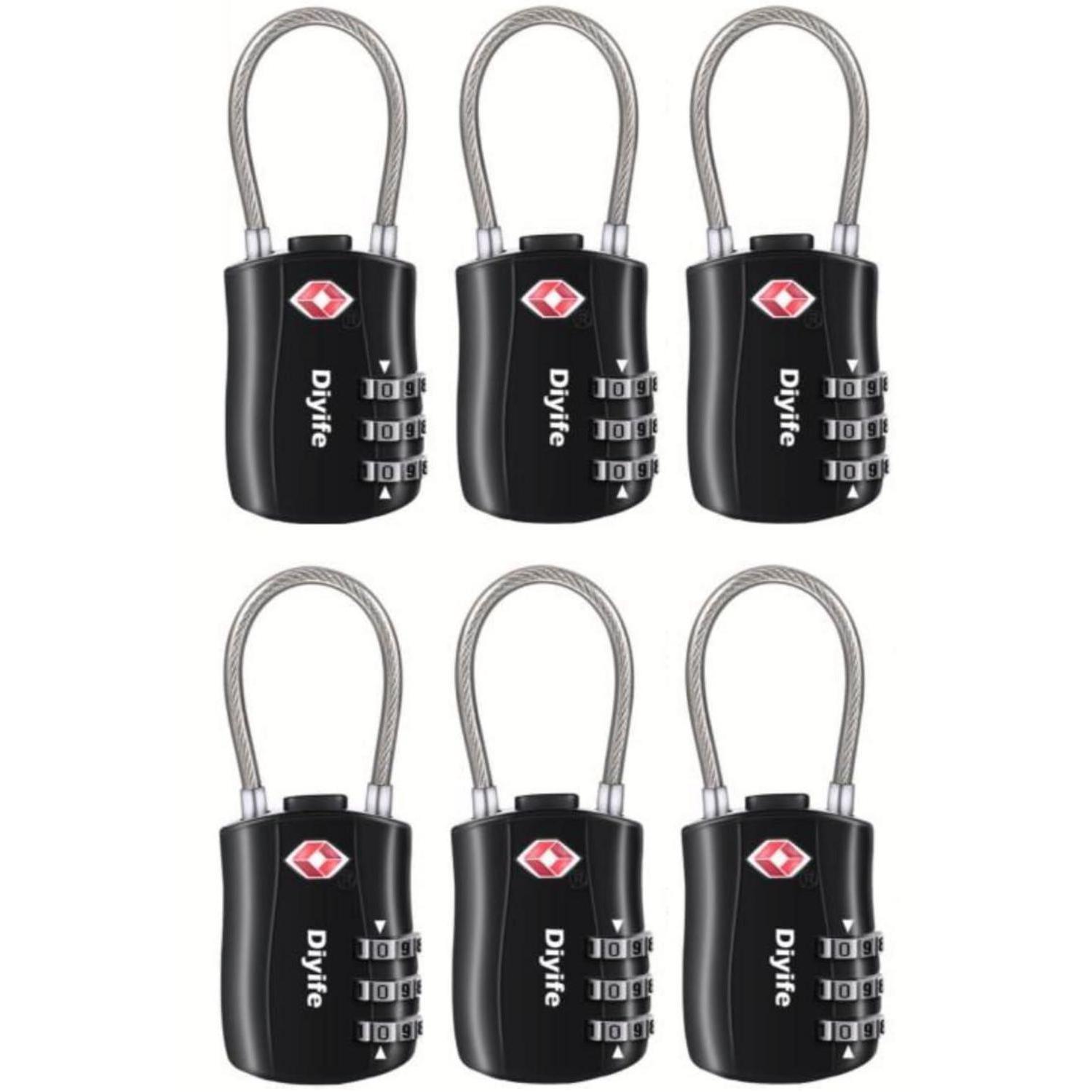 Tsa Kofferschloss 3-stelliges Kabelschloss 6er Set Schwarz Für Gepäck & Spind