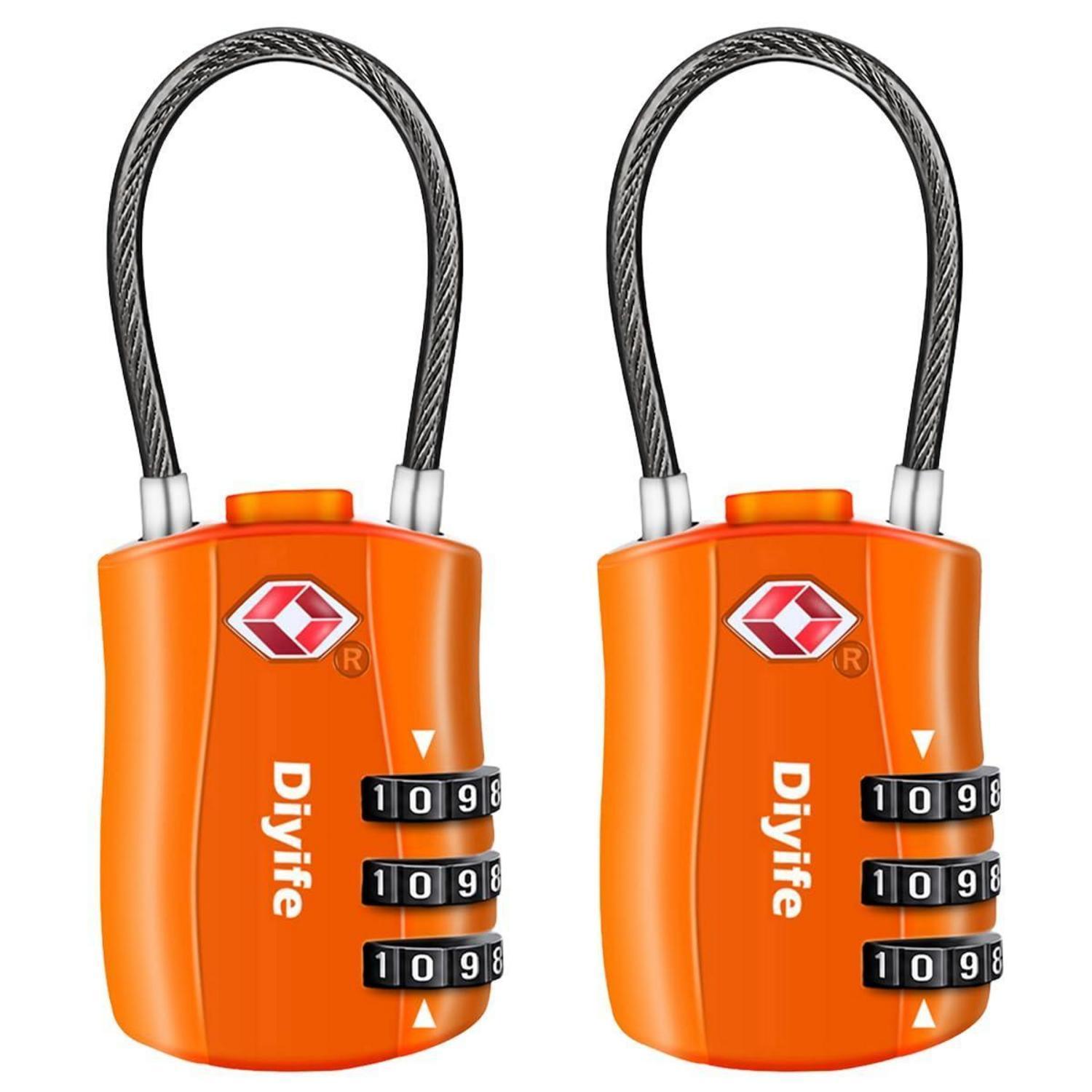 Tsa Zahlenschloss Für Gepäck, 3-stellig, Kabelschloss, Orange (2 Stück)