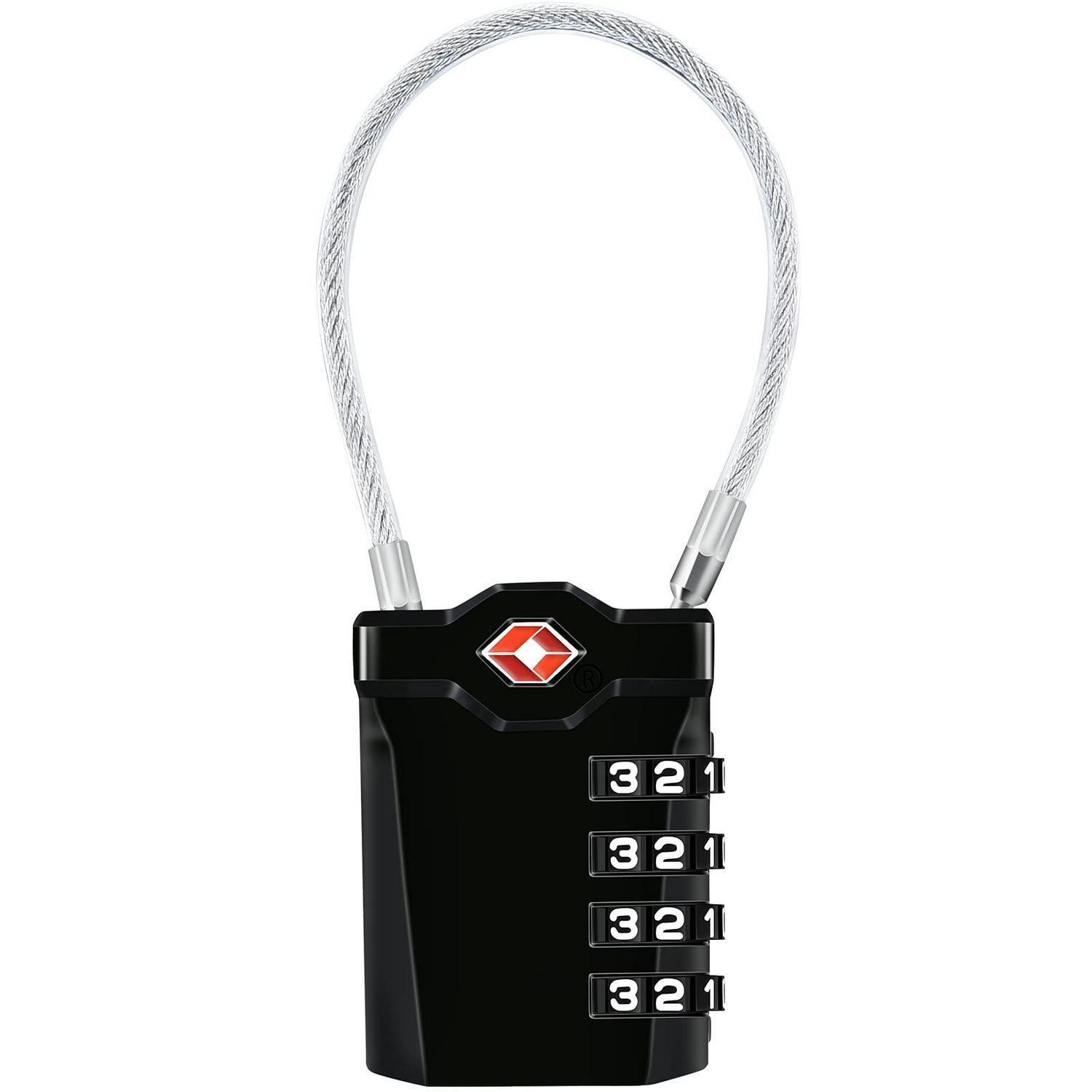 Tsa Gepäckschloss Mit 14cm Flexiblem Kabel, 4-stellig, Schwarz