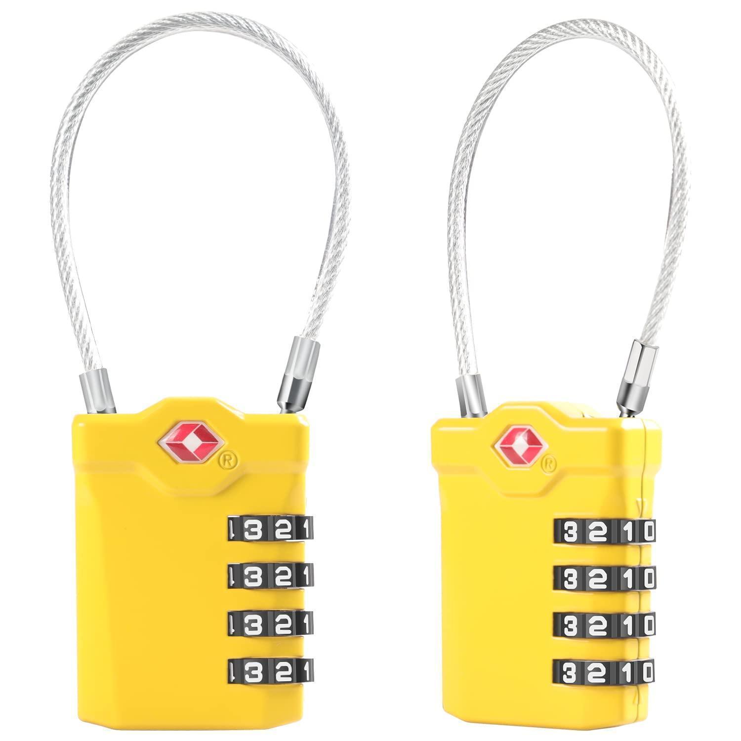 Tsa Gepäckschlösser 2 Stück Mit 14cm Kabel, 4-stellig, Gelb