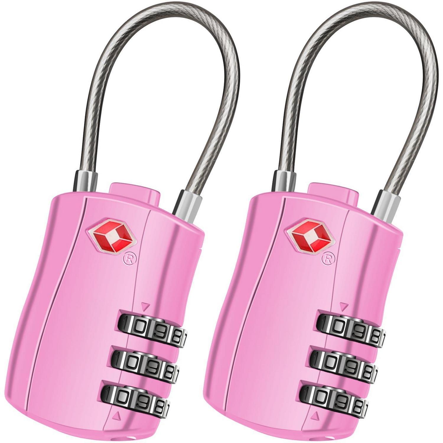 2er Set Tsa Zahlenschloss Mit Drahtseil, 3-stellig, Rosa