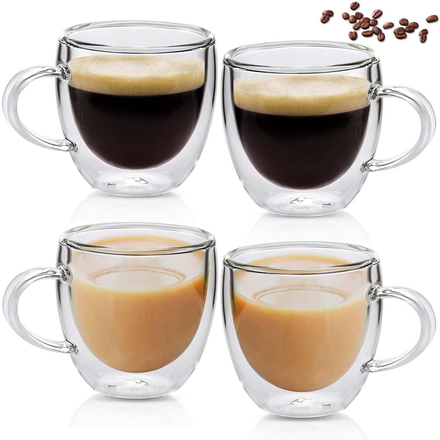 4er Set Doppelwandige Latte Macchiato Gläser 250ml Mit Henkel, Borosilikatglas