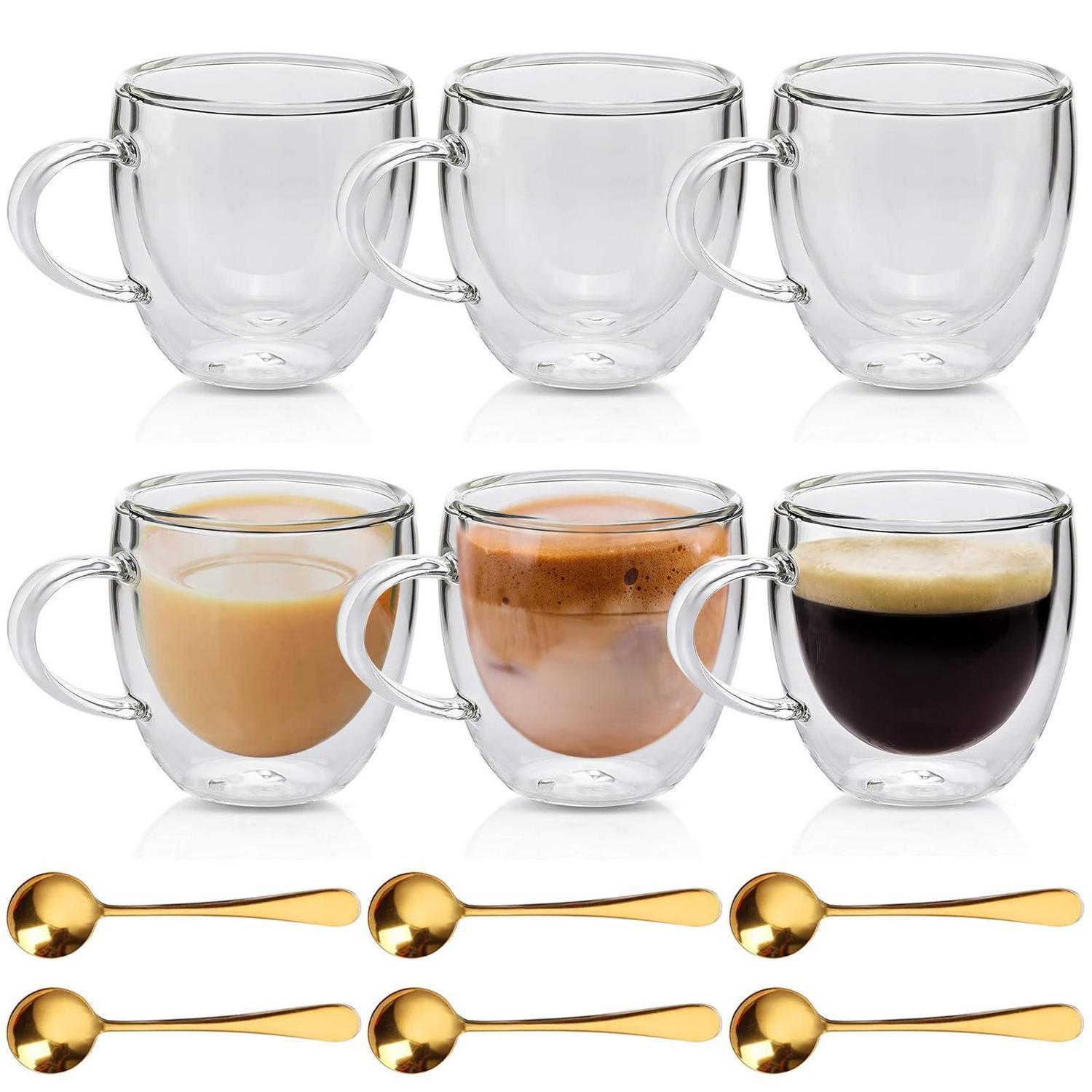 6er Set Doppelwandige Latte Macchiato Gläser 250ml Mit Henkel & Löffel