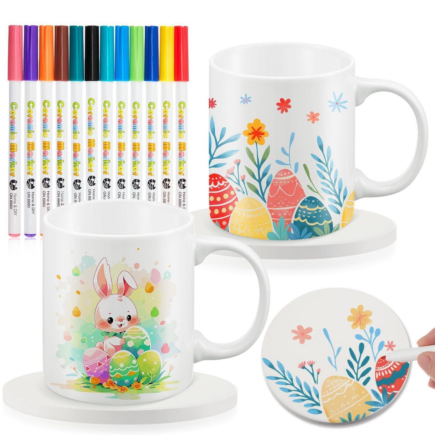 Keramik Tassen Bemalen Set Mit 12 Porzellanstiften Für Erwachsene, Diy Kaffeebecher Geschenk