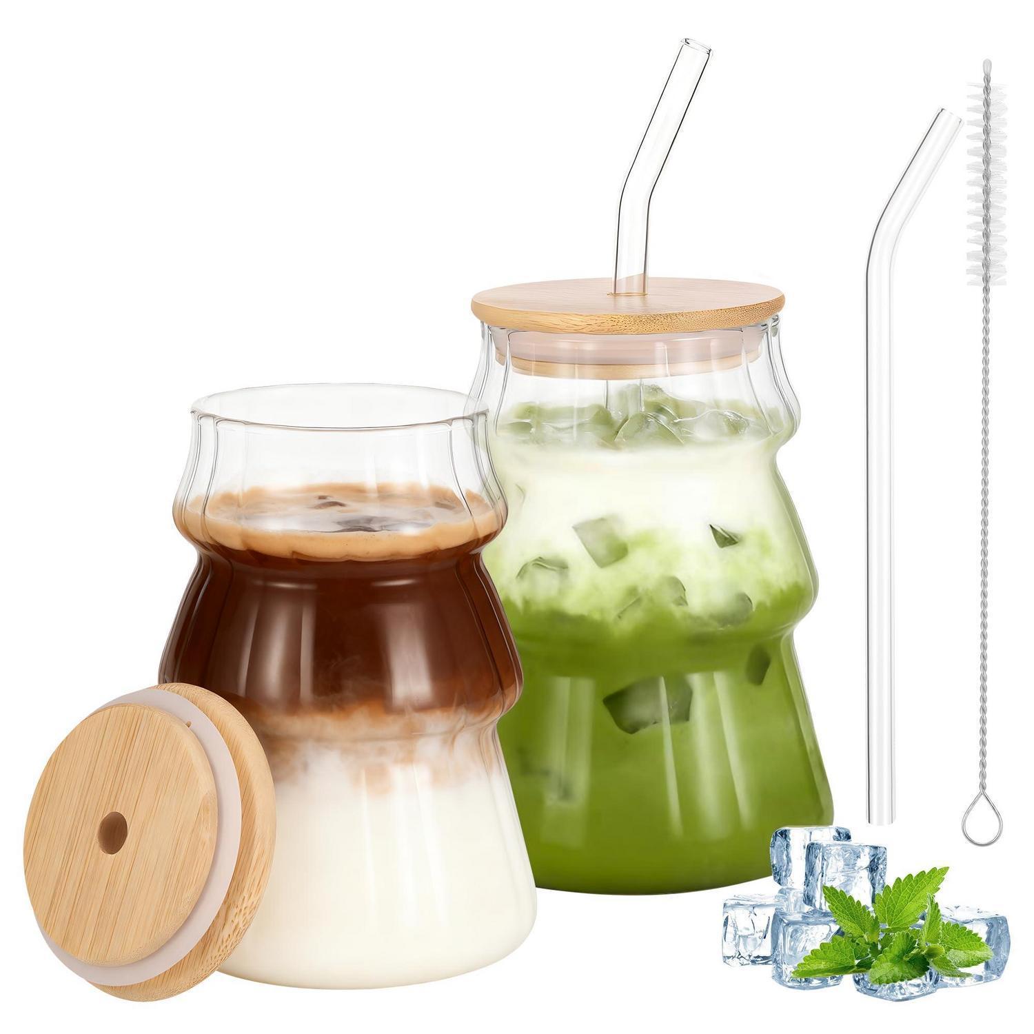 2er Set Latte Macchiato Gläser 500ml Mit Deckel & Strohhalm