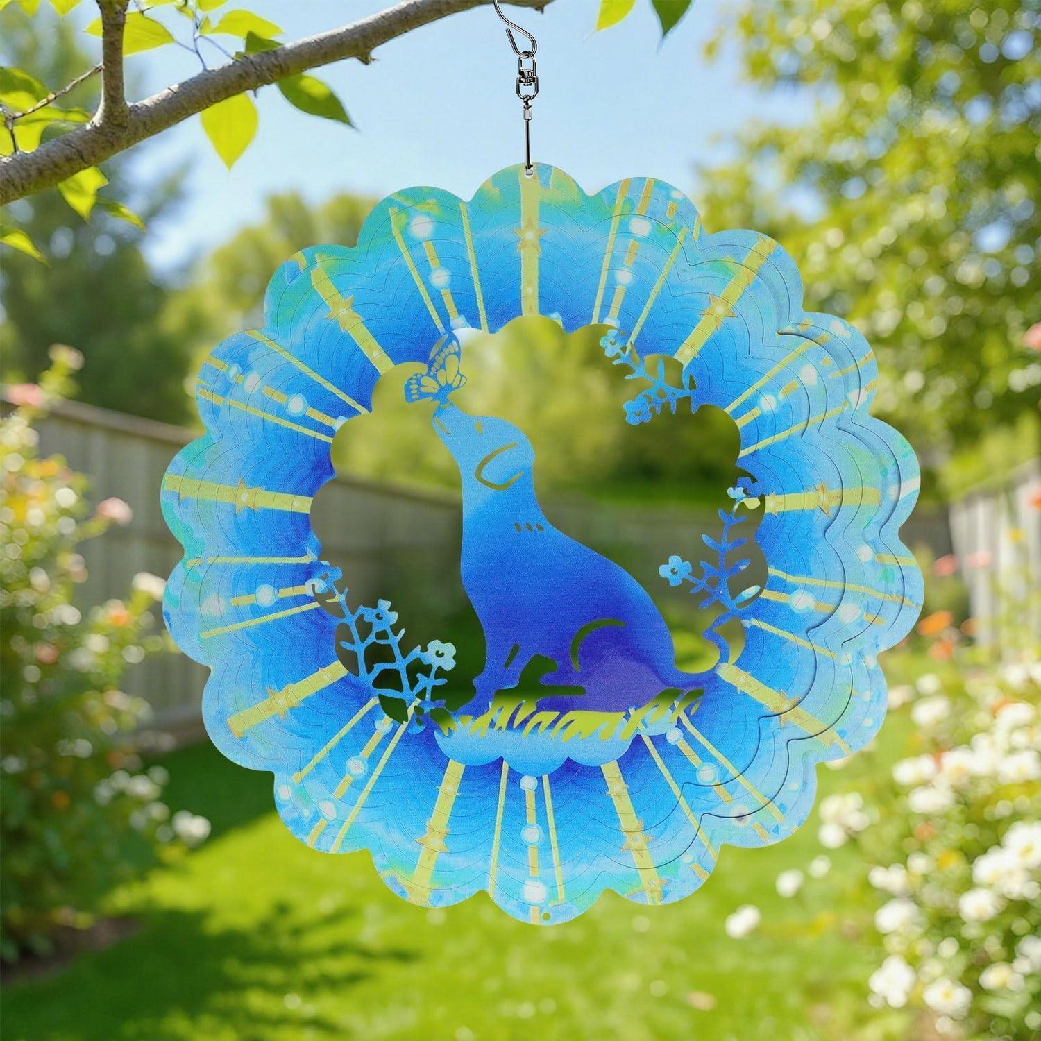 3d Windspiel Hund Mit Schmetterling, Garten Deko Für Innen & Außen
