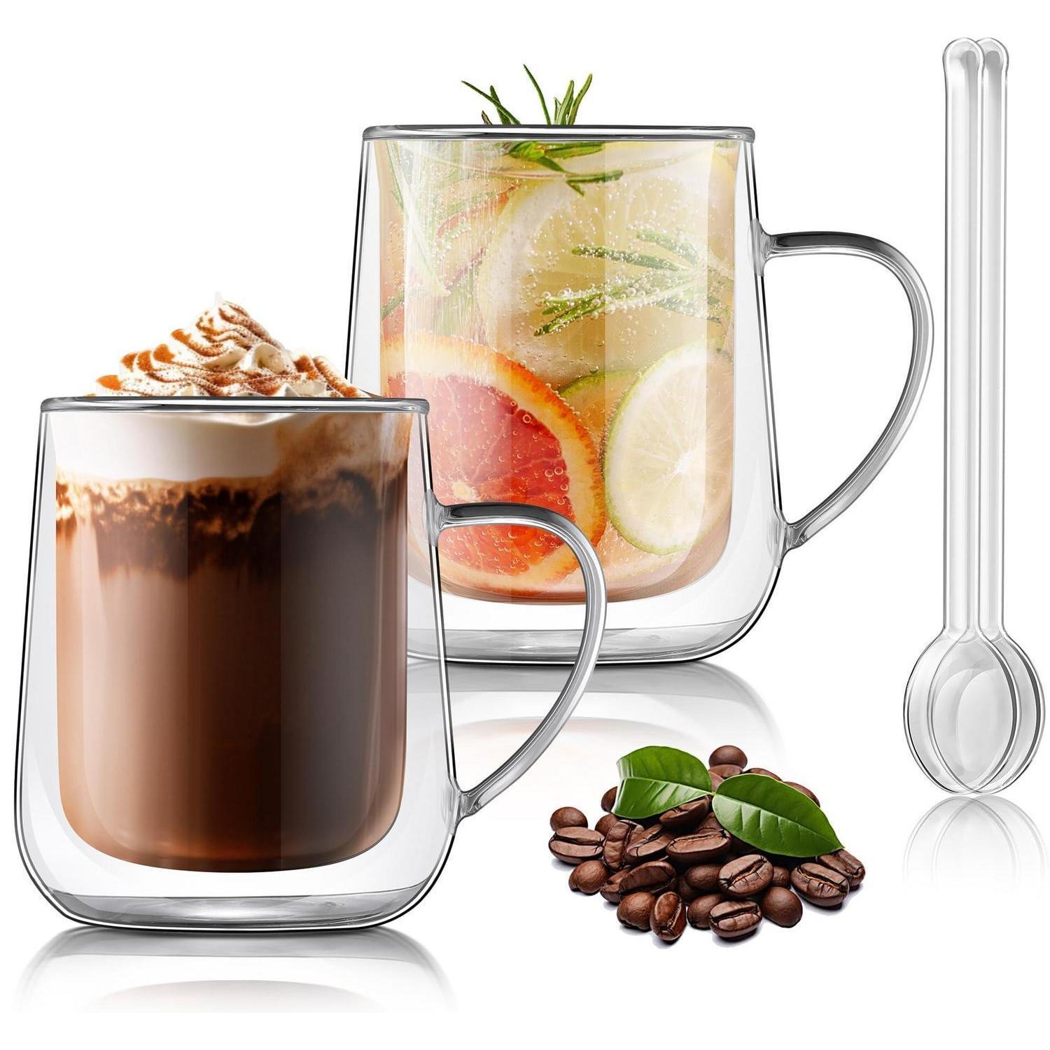 Doppelwandige Kaffeegläser Mit Henkel, 2er Set, 400ml, Borosilikatglas, Isolierend