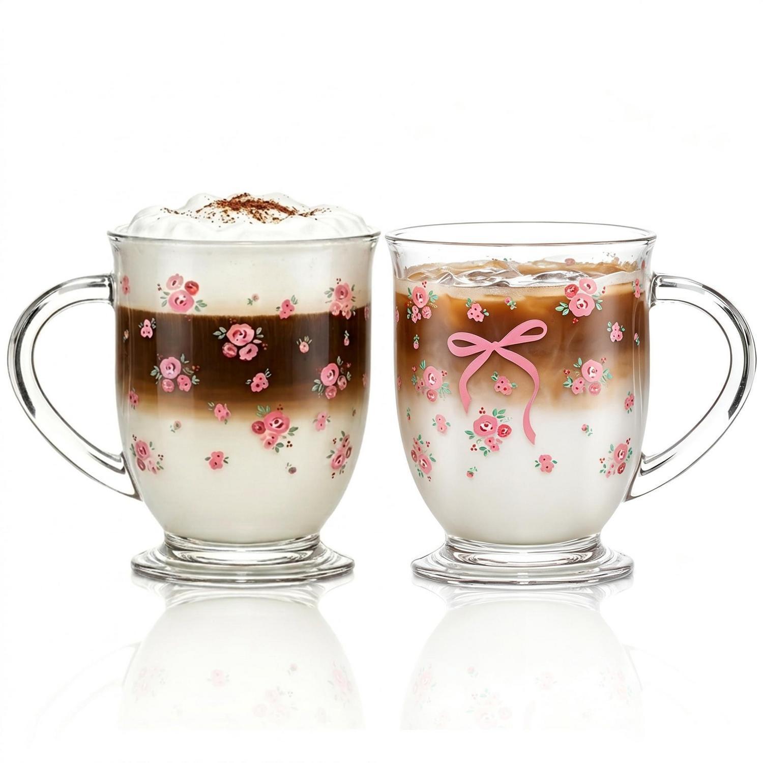 Kaffeegläser Mit Henkel 480ml 2er Set, Schleifenmuster, Für Kaffee & Tee