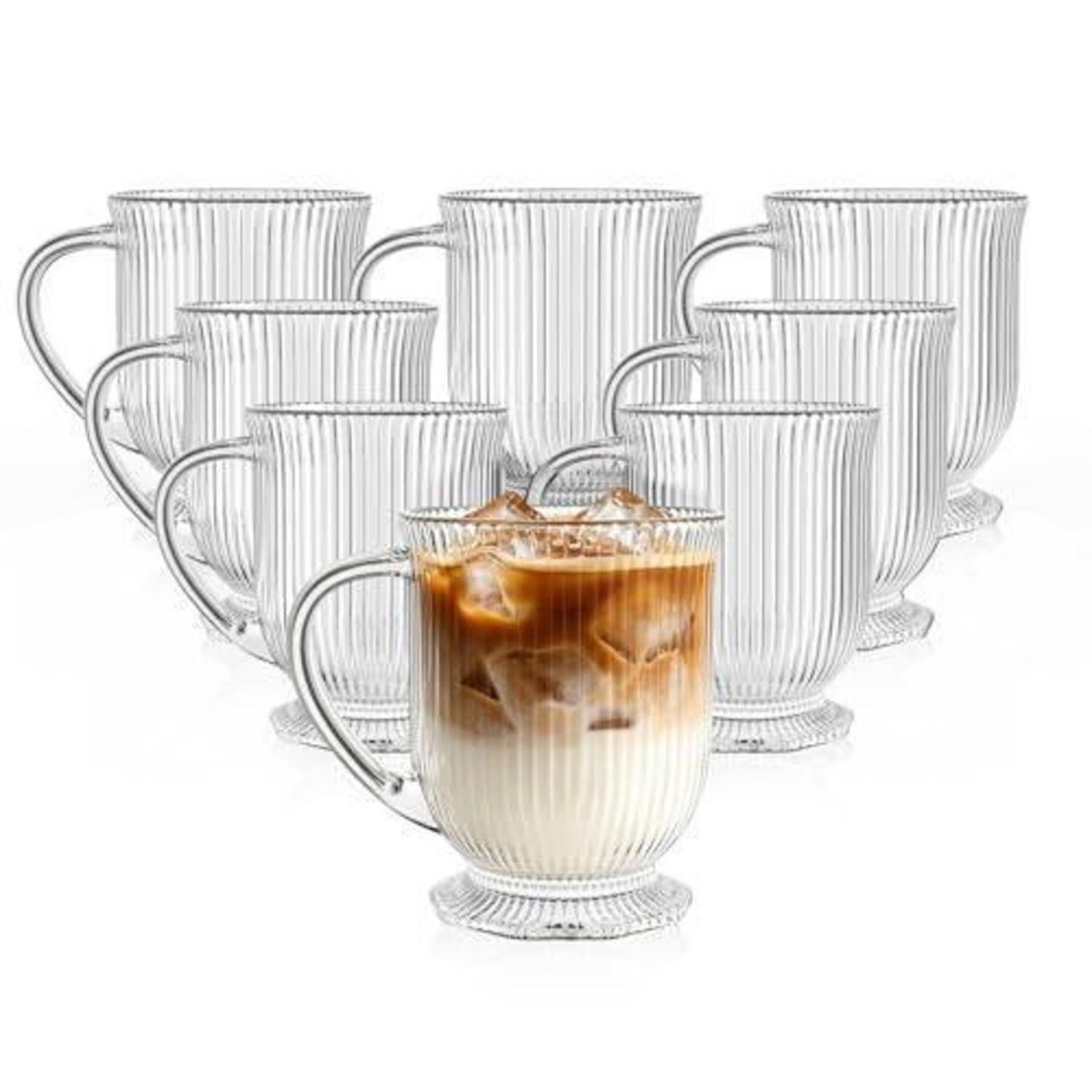 8er Set Kaffeegläser Mit Henkel 480ml, Geriffelt, Spülmaschinenfest