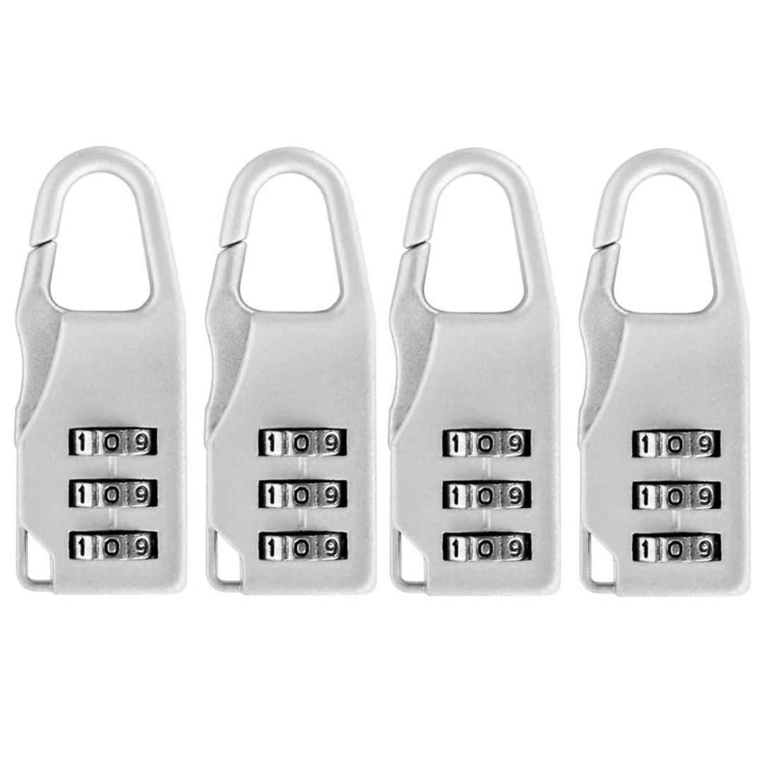 4er Set Zahlenschloss 3-stellig Zinklegierung Reiseschloss Gepäckschloss Silber