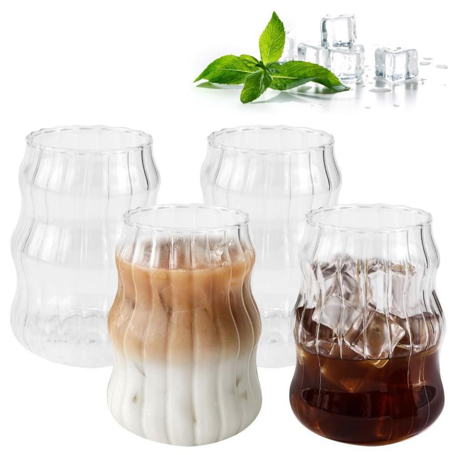 4er Set Cappuccino Gläser 530ml, Latte Macchiato Tassen Im Origami-stil, Gerippt