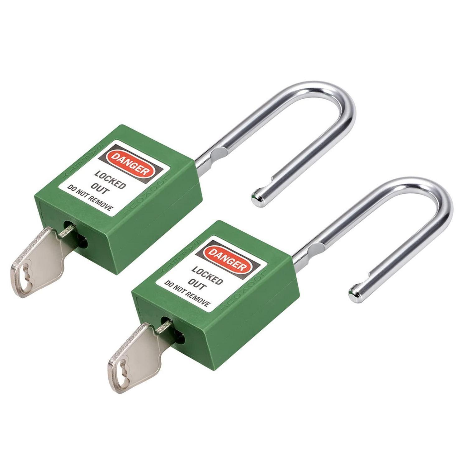 Sicherheitsvorhängeschloss 2er Pack, Gleichschließend, Stahlbügel, Für Elektro/hydraulik/pneumatik, Grün